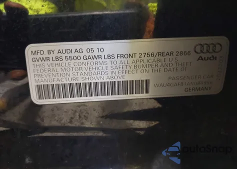 2010 Audi A6 3.0 Premium из США, поврежденный, VIN WAU4GAFB1AN084956